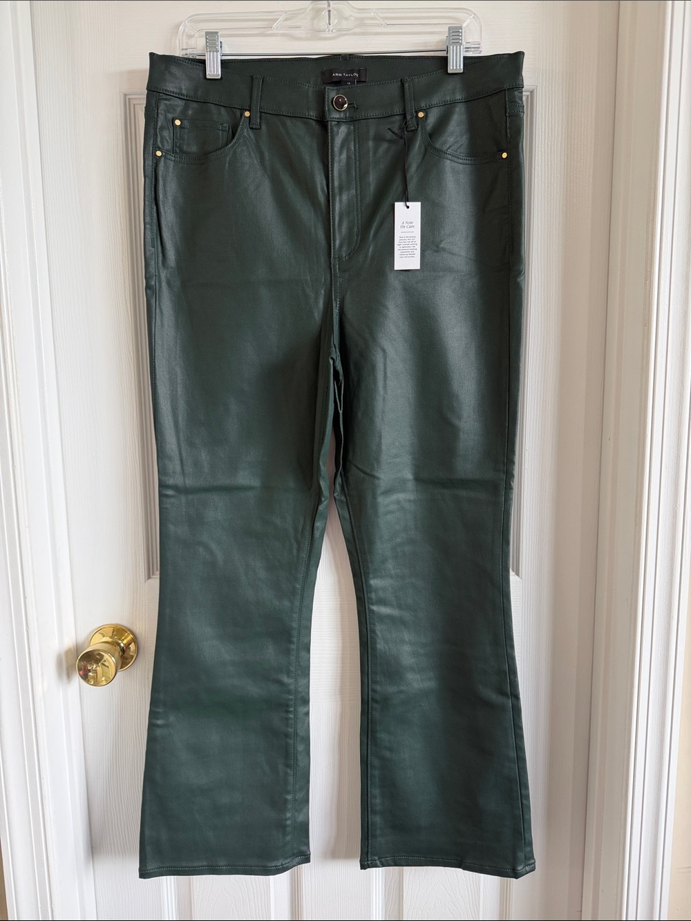 Ann Taylor Dark Green Faux Leather Boot Cut Pants